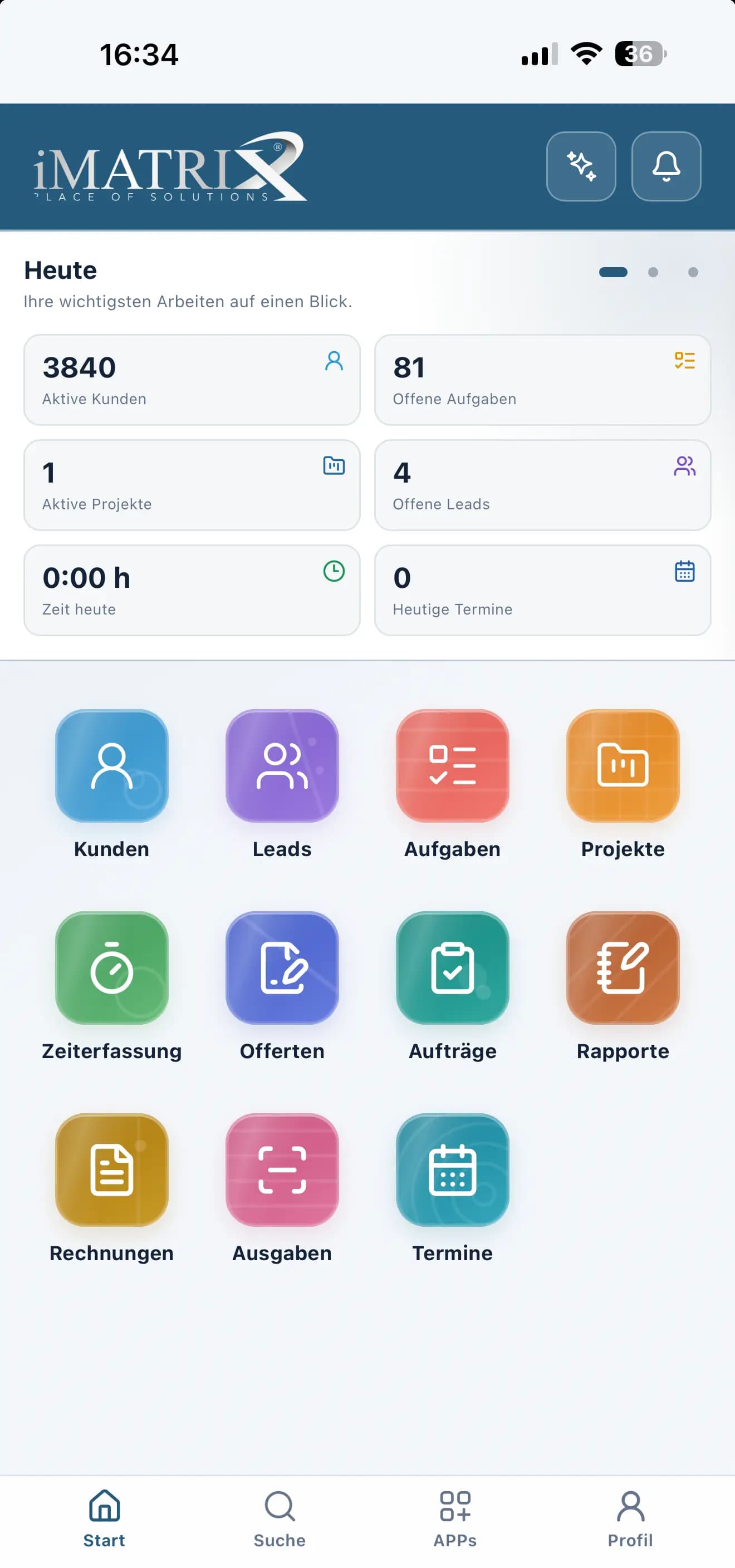 iMATRIX App Startseite